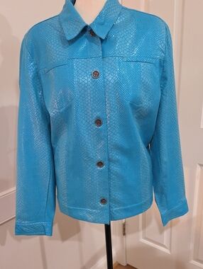 Southern Lady Faux Snakeskin Jacket Turquoise Blue Plus 1X 18W No Tag